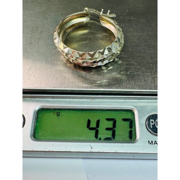 Estate Vintage Sterling Silver Diamond-Cut Hoop Earrings 4.37g Textured Design - Picture 12 of 12